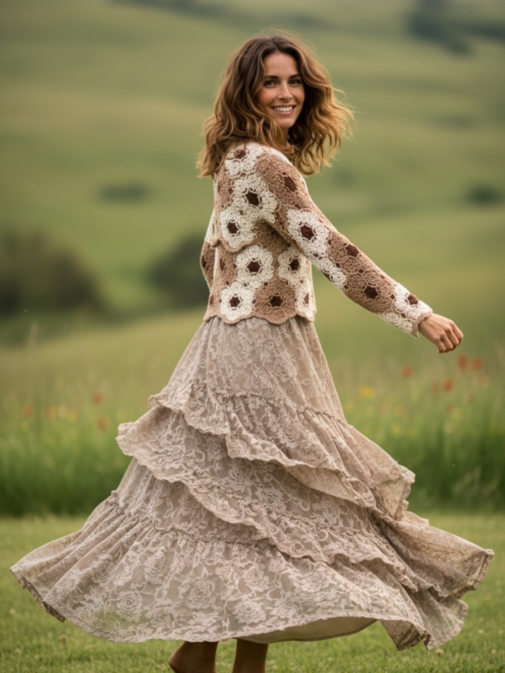Jaded Gypsy Meadow Veiw Skirt Romantic Tiered Lace Maxi